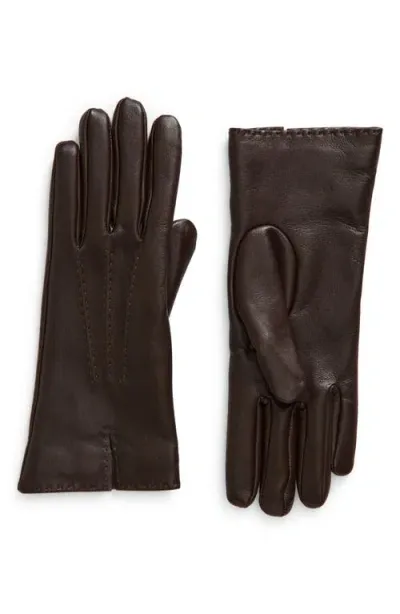 The Row Florence Leather Gloves In Espresso