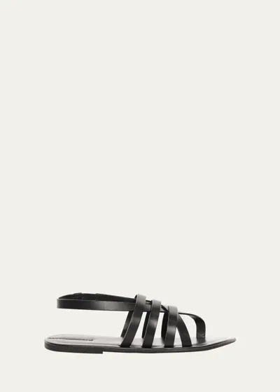 The Row Leather Strappy Thong Slingback Sandals In Black