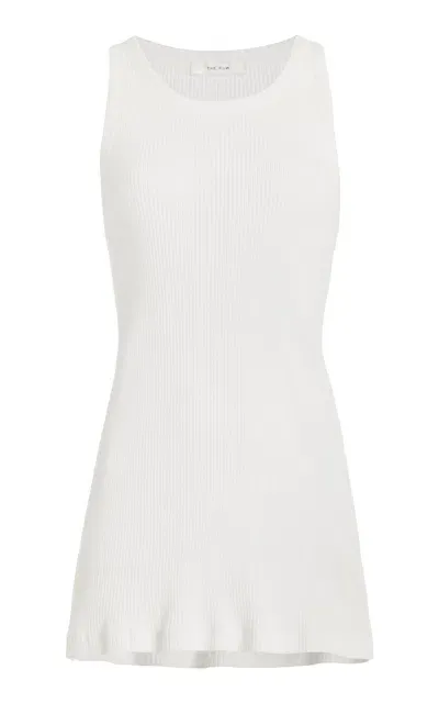 The Row Misty Long Ribbed-knit Cotton Tank Top In Wht White