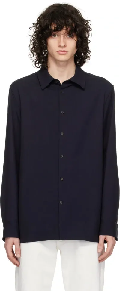 The Row Beto Fluid Wool Shirt In Navy