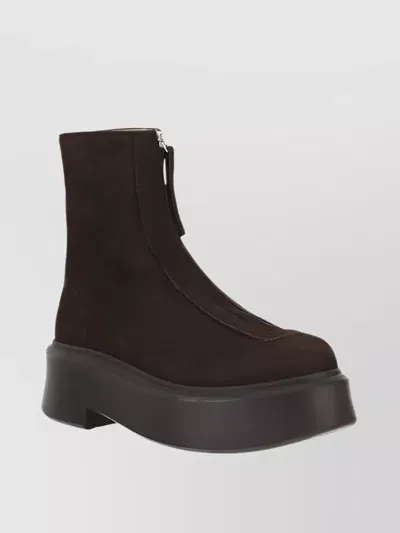 The Row Platform Sole Round Toe Ankle Boots In Dark Brown