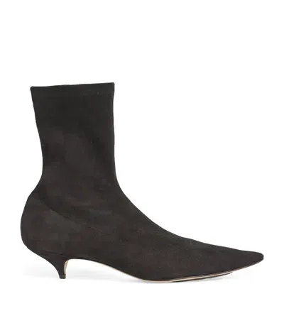 The Row Suede Liisa Ankle Boots 35 In Black