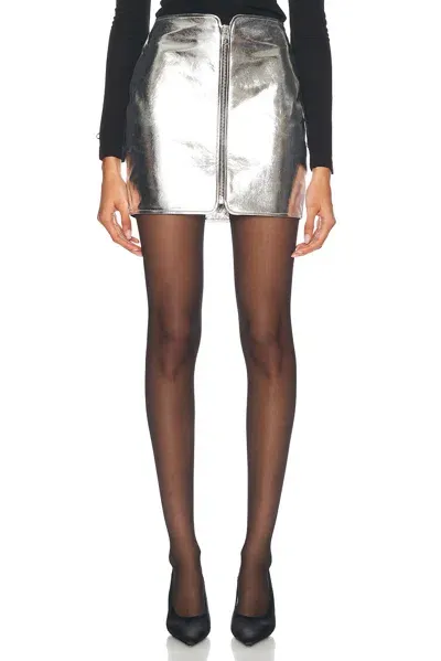 The Sei Zipped Leather Mini Skirt In Silver