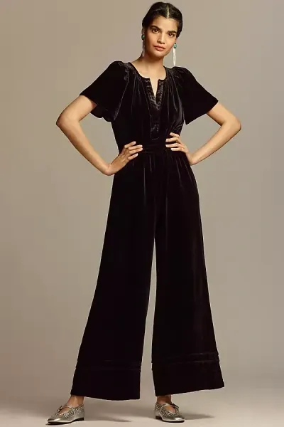 The Somerset Collection By Anthropologie The Somerset Jumpsuit: Velvet Edition In Black