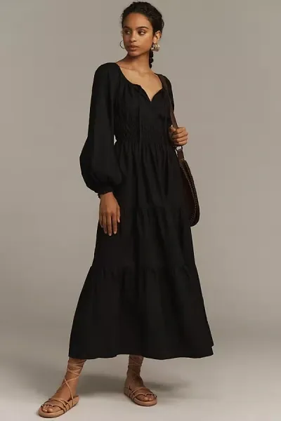 The Somerset Collection By Anthropologie The Somerset Maxi Dress: Puff-sleeve Edition In Black