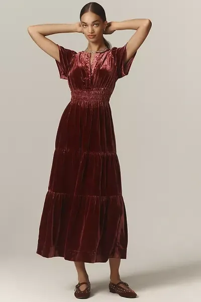 The Somerset Collection By Anthropologie The Somerset Maxi Dress: Velvet Edition In Red