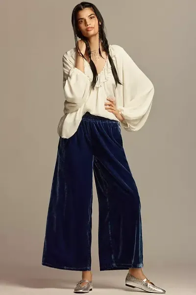 The Somerset Collection By Anthropologie The Somerset Pants: Velvet Edition In Blue