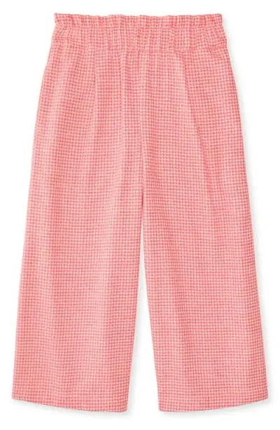 The Sunday Collective Kids' Houndstooth Cotton Paperbag Waist Pants In Light/pastel Red