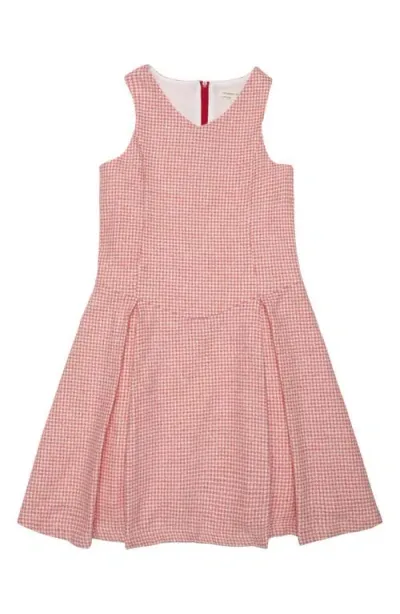 The Sunday Collective Kids' Houndstooth Sleeveless Organic Cotton Dress In Light/pastel Red