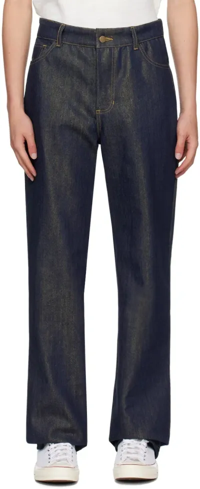 Theophilio Ssense Exclusive Blue & Gold Denim Jeans In Metallic Gold