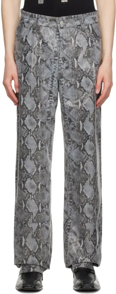 Theophilio Ssense Exclusive Gray Snake Print Leather Pants In 6053 Python