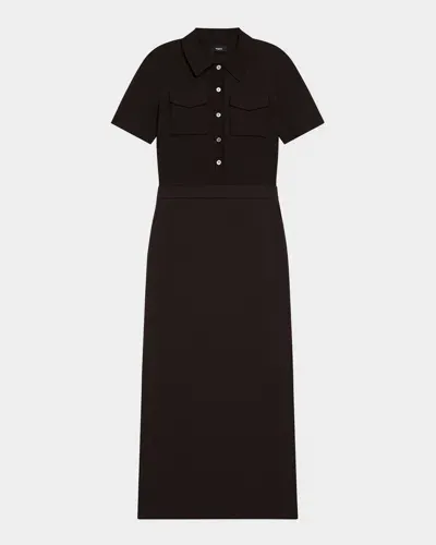 Theory Admiral Crepe Short-sleeve Utility Midi Dress In Hickory