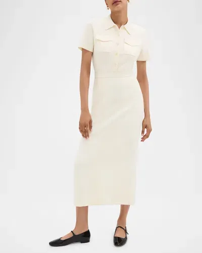 Theory Admiral Crepe Short-sleeve Utility Midi Dress In Rice