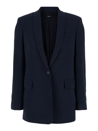 Theory Blue Single-breasted Jacket With Shawl Collar In Cady Woman In Black