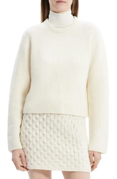 Theory Boxy Felted Wool-cashmere Pullover Sweater In Ivory