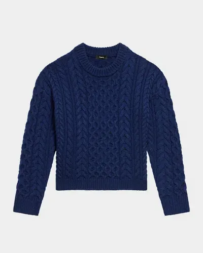 Theory Cable-knit Aran Wool-cashmere Sweater In Dk Denim