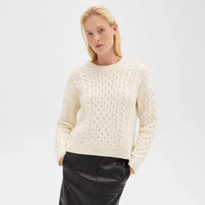 Theory Cable Knit Sweater In Felted Wool-cashmere In Ivory