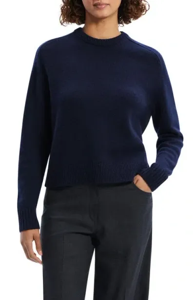 Theory Cashmere Crewneck Crop Sweater In Dark Denim