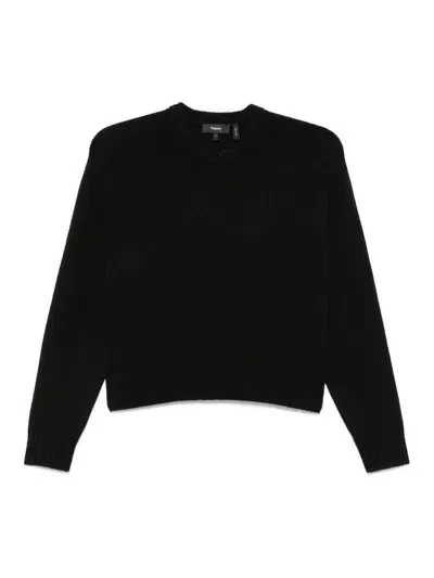 Theory Cropped Cashmere Crewneck Sweater In Black