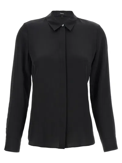 Theory Classic Fitted Shirt Shirt In Black Silk