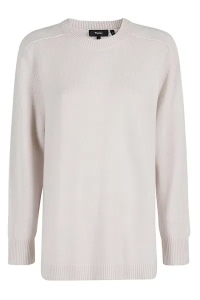 Theory Crewneck Straight Hem Jumper In Beige