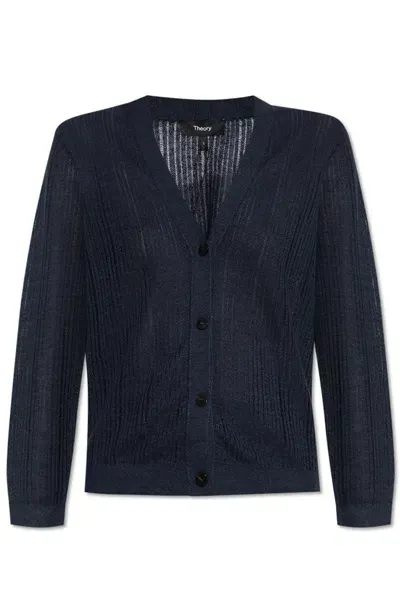 Theory Cropped Cardigan In Navy