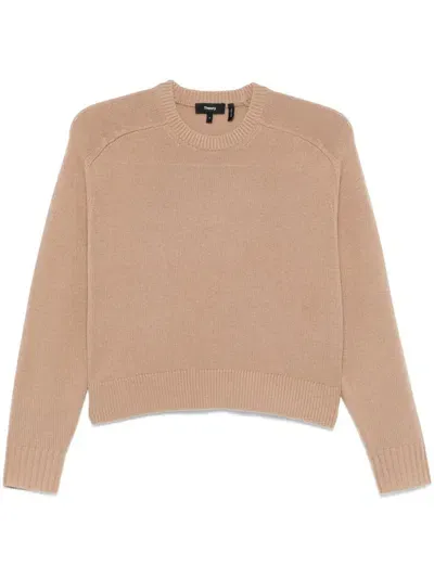 Theory Cropped Sweater In Camel