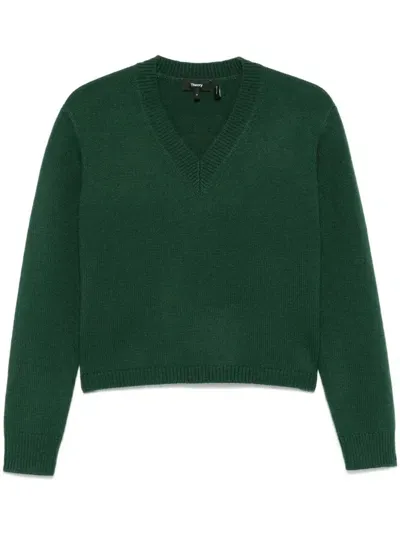 Theory Cropped Sweater In Green