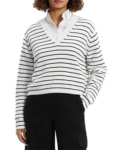 Theory Cropped Sweater In White/black