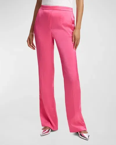 Theory Crushed Satin Slim Pull-on Pants In Pink Azalea