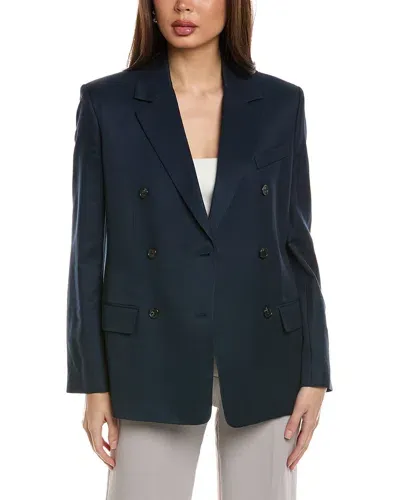 Theory Double-breasted Blazer In Viscose Twill In Blue