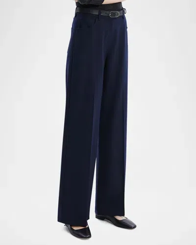 Theory Flannel Relaxed Straight-leg Pants In Dark Navy