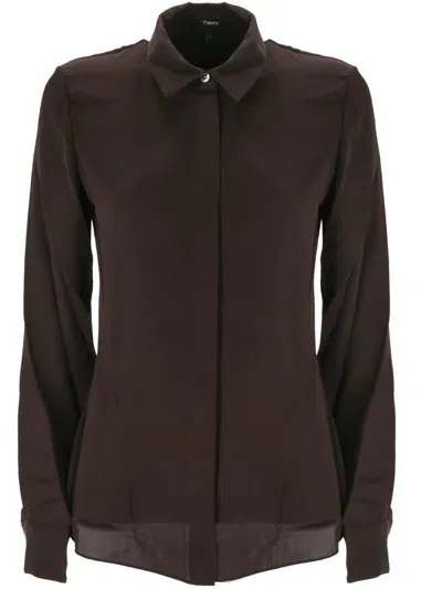 Theory Georgette Fitted Shirt In Spf Hickory