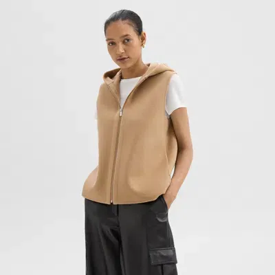 Theory Hooded Zip-up Vest In Double-face Wool-cashmere In New Camel