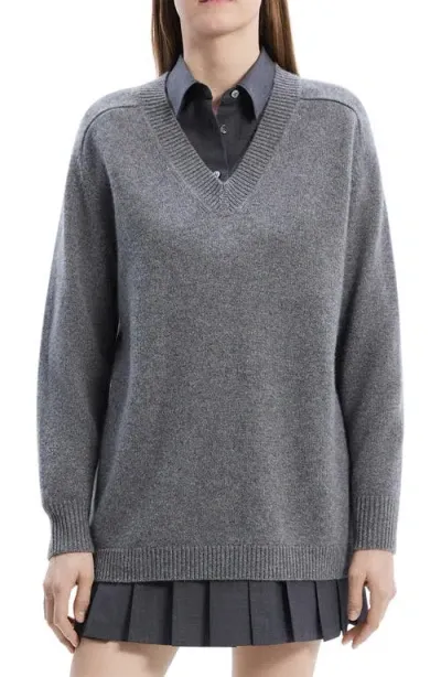 Theory Karenia Wool Cashmere V Neck Sweater In Light Charcoal