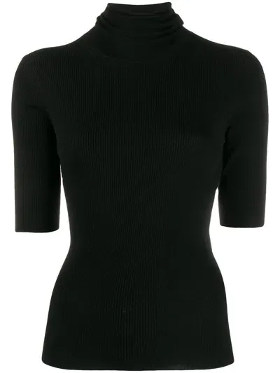 Theory Black Turtleneck Sweater With Short Sleeves In Wool Woman