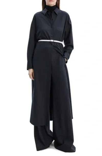 Theory Long Sleeve Maxi Shirtdress In Charcoal Melange