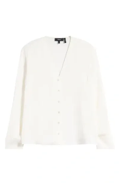 Theory Long Sleeve Silk Button-up Shirt In Ivory