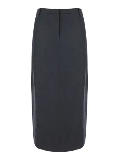 Theory Midi Grey Skirt With Slit In Wool Blend Woman