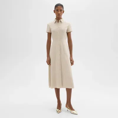 Theory Midi Shirt Dress In Good Linen In Straw