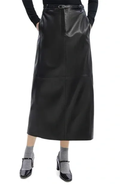 Theory Paneled Leather Midi Skirt In Black