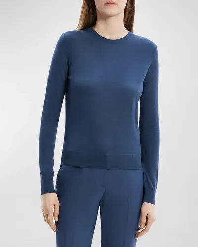 Theory Regal Merino Wool Knit Crewneck Top In Ash Blue