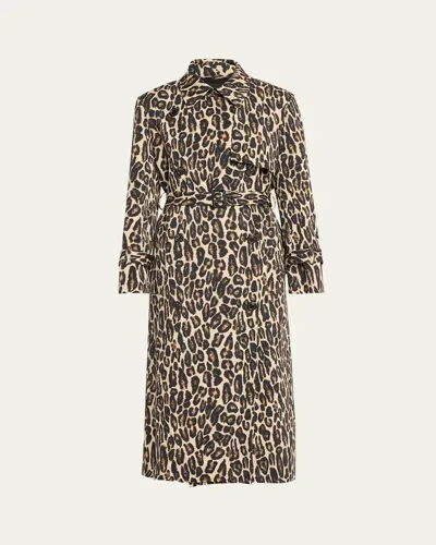 Theory Relaxed Leopard Trench Coat In Beige Multi