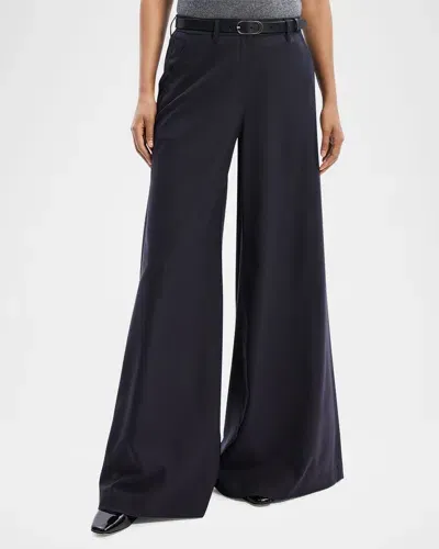 Theory Satin Super Wide Pants In Dark Navy