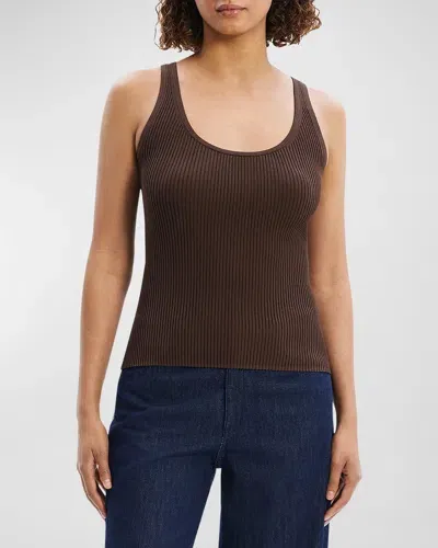 Theory Scoop-neck Ribbed Tank Top In Ganache