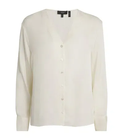 Theory Silk Cardigan Shirt In Ivory