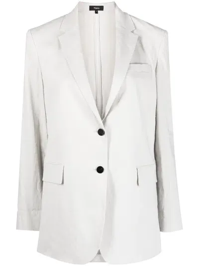 Theory Single-breasted Button Blazer In Neutrals