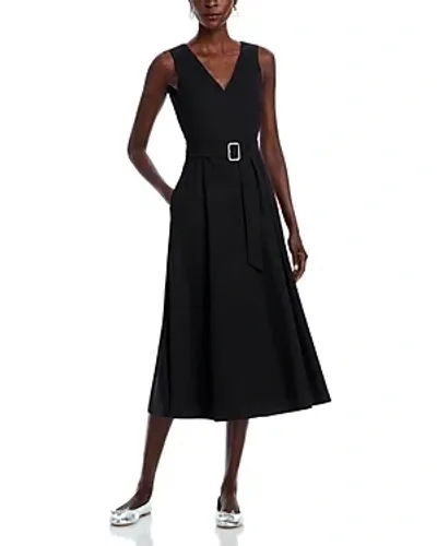 Theory Women's Belted Linen-blend Midi-dress In Black