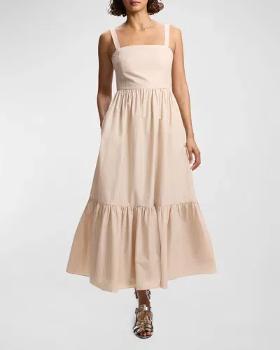 Theory Sleeveless Square-neck Tiered Poplin Midi Dress In Soft Gold