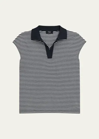 Theory Striped Cotton Polo Top In Nywh